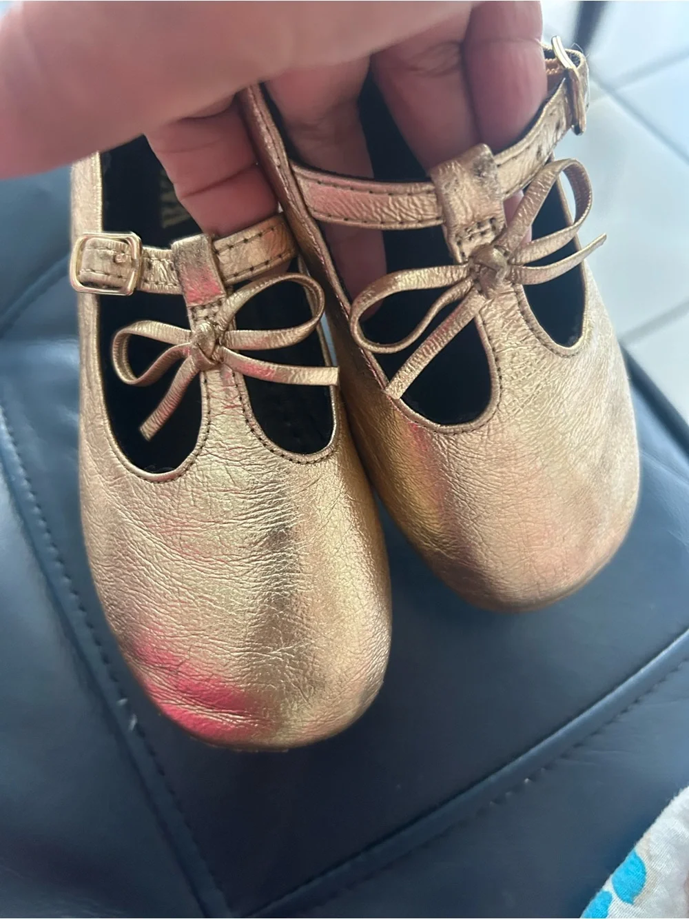 Zara Gold Metallic Toddler Mary Jane Shoes with Bow Strap